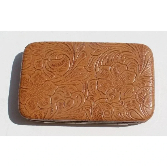 Vintage WESTERN Embossed Brown Hand Tooled CREDIT CARD Wallet Paisley - Picture 3 of 4